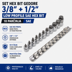 Set HEX bit gedore 3/8” + 1/2” nizok profil SAE – 10 parčinja